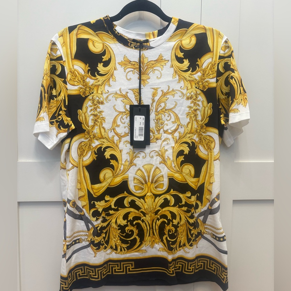 Versace Gold and Black Ornate Short Sleeve Tee